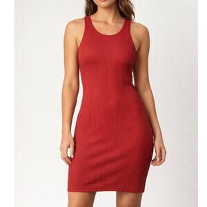 Enza Costa Womens Red Bodycon Tank Dress Large Ribbed Mini Stretchy